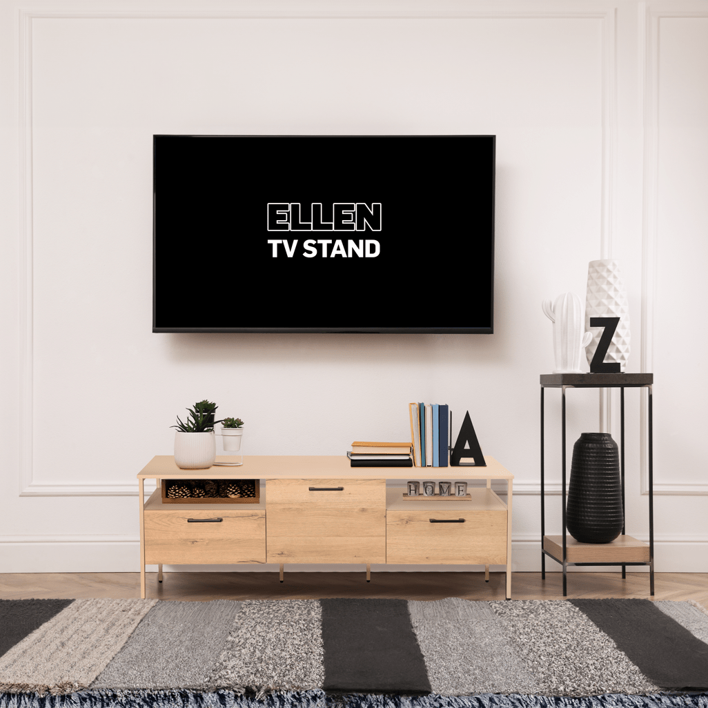 Everfurn Ellen TV Stand, Melamine, Powder Coated Steel Frame, 2 Drawers, Storage Cabinet - Shopping4Africa