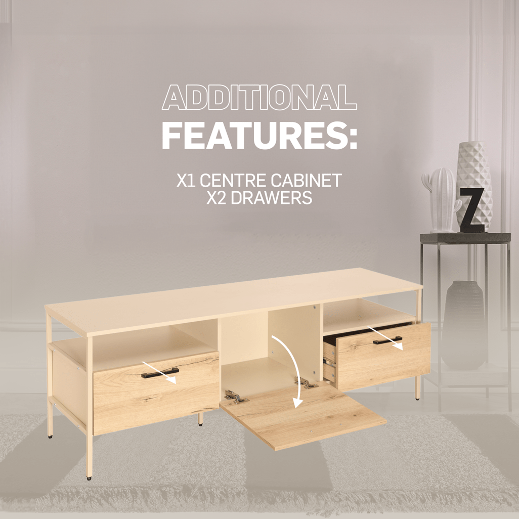 Everfurn Ellen TV Stand, Melamine, Powder Coated Steel Frame, 2 Drawers, Storage Cabinet - Shopping4Africa
