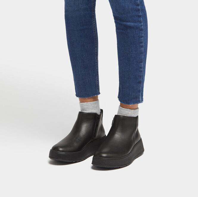 F - Mode Leather Flatform Zip All Black - Shopping4Africa