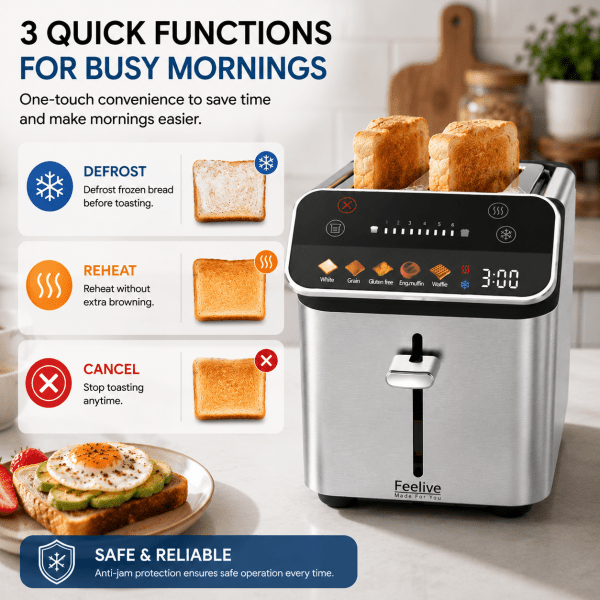 Feelive 2 Slice Stainless Steel Digital Toaster with LED Display - Shopping4Africa