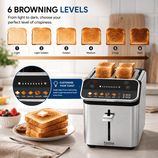 Feelive 2 Slice Stainless Steel Digital Toaster with LED Display - Shopping4Africa