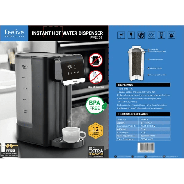 Feelive 2.7L Instant Hot Water Dispenser - FWD30B - Shopping4Africa