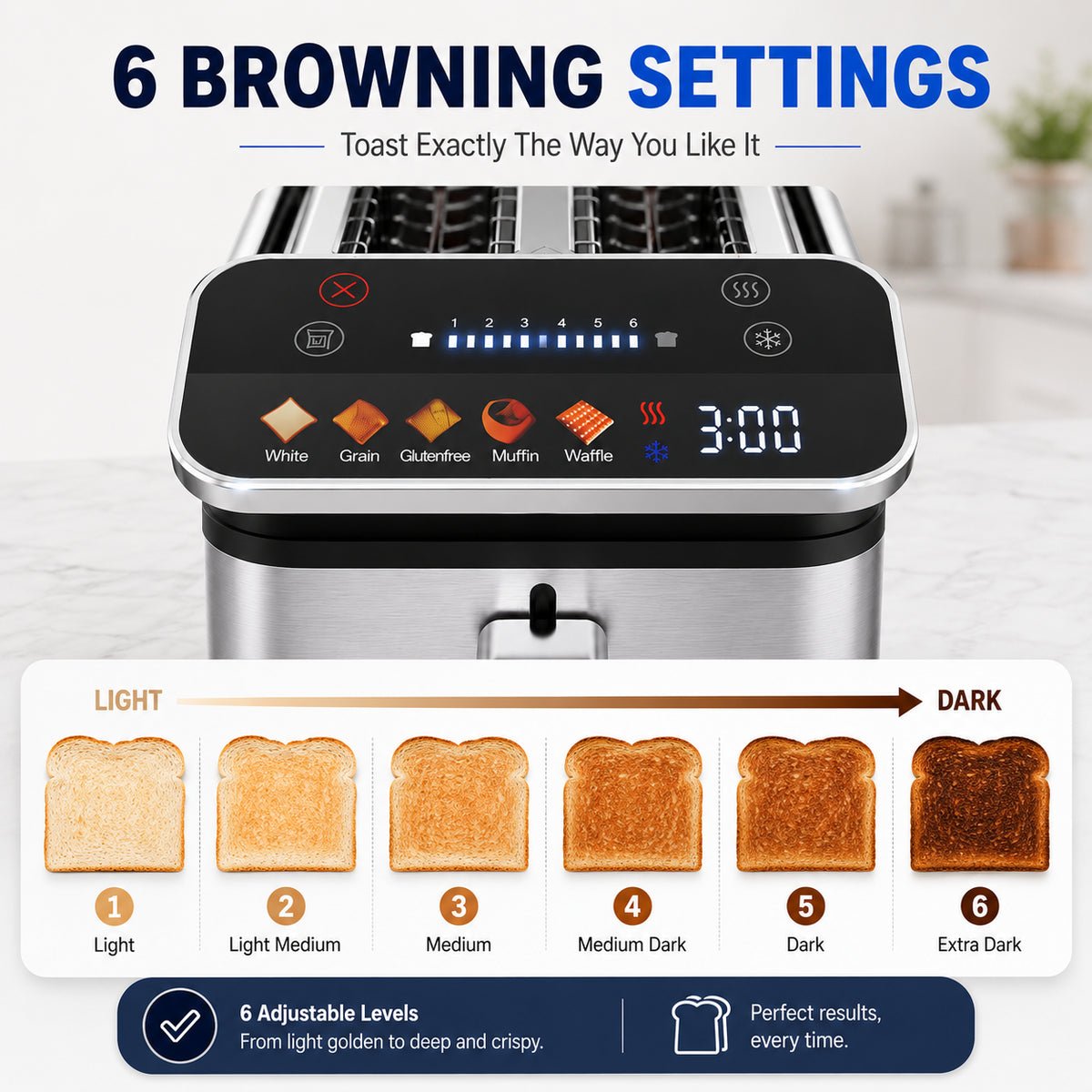 Feelive 4 Slice Digital Stainless Steel Toaster with LED Display - Shopping4Africa
