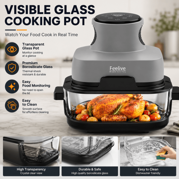 Feelive Crispy 4L+1.5L Dual Glass Digital Air Fryer 1500W - Shopping4Africa
