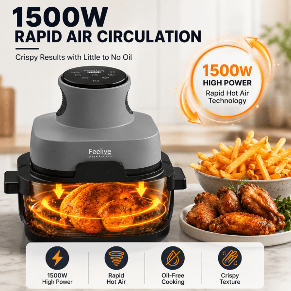 Feelive Crispy 4L+1.5L Dual Glass Digital Air Fryer 1500W - Shopping4Africa