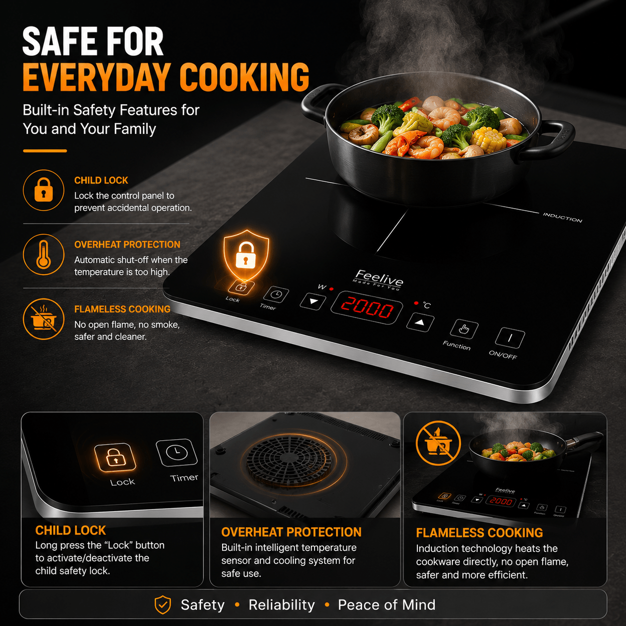 Feelive Single Portable Induction Cooktop Touch Control Black 2000W - Shopping4Africa