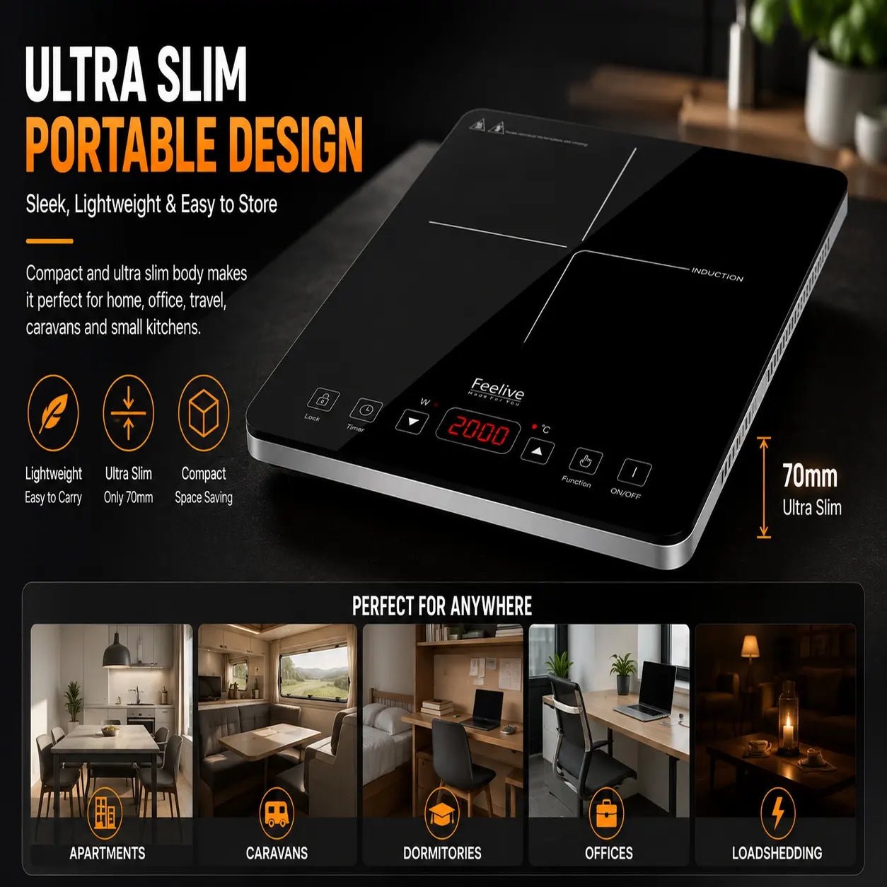 Feelive Single Portable Induction Cooktop Touch Control Black 2000W - Shopping4Africa