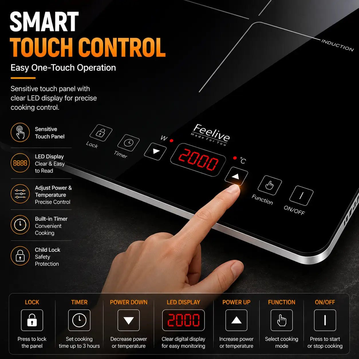 Feelive Single Portable Induction Cooktop Touch Control Black 2000W - Shopping4Africa
