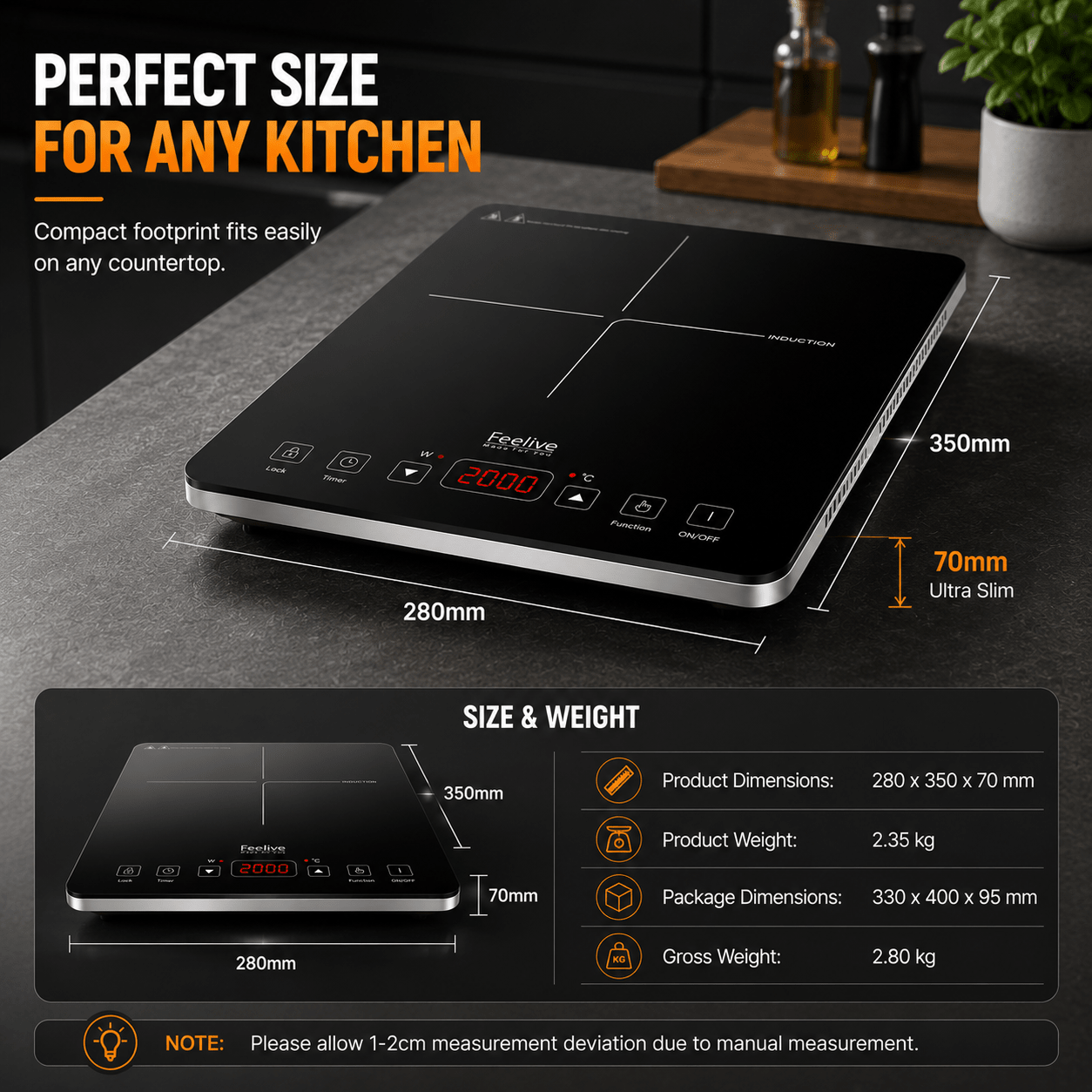 Feelive Single Portable Induction Cooktop Touch Control Black 2000W - Shopping4Africa
