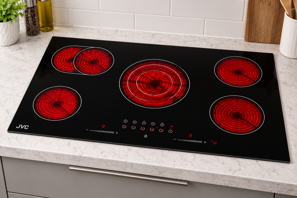 JVC 90cm 5-Zone Ceramic Hob with Slide Touch Control and Residual Heat Indicator