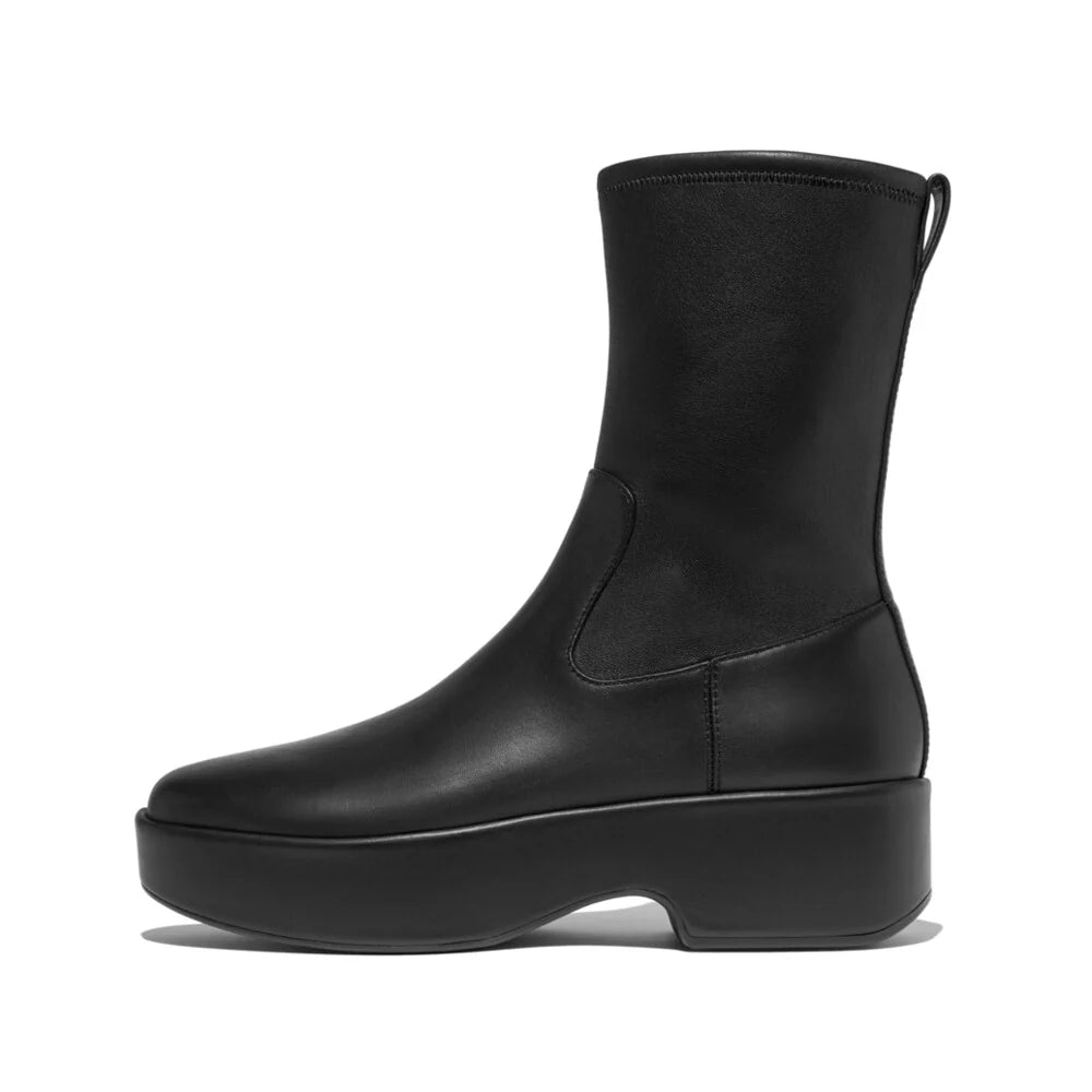 FitFlop F - Luma Stretch Leather Demi - Wedge Mid - Calf Boots Black - Shopping4Africa