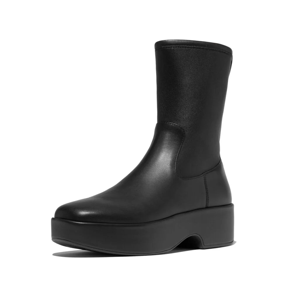 FitFlop F - Luma Stretch Leather Demi - Wedge Mid - Calf Boots Black - Shopping4Africa