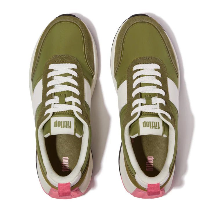 FitFlop F - Mode Flow Fabric/Suede/Leather Flatform Trainers Camo Mix Green - Shopping4Africa