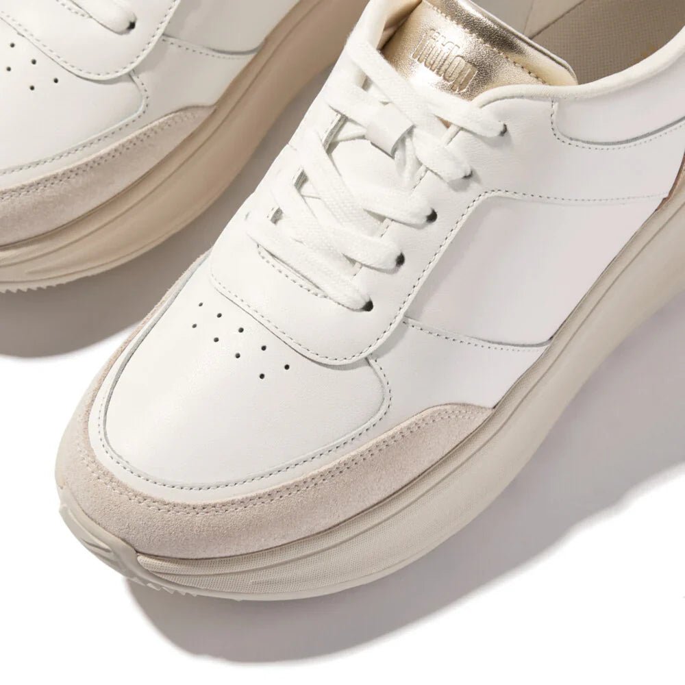 FitFlop F - MODE Leather/Suede/Metallic Flatform Trainers White Platino - Shopping4Africa