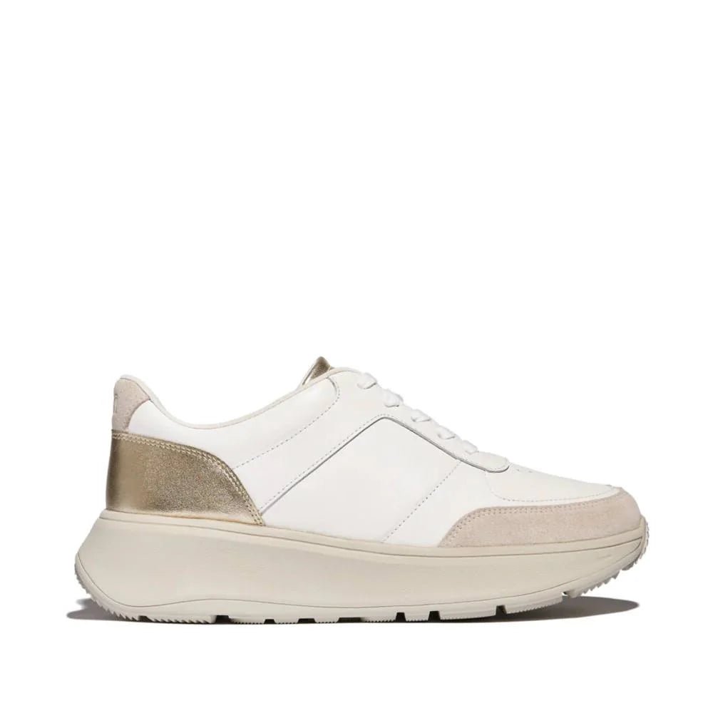 FitFlop F - MODE Leather/Suede/Metallic Flatform Trainers White Platino - Shopping4Africa