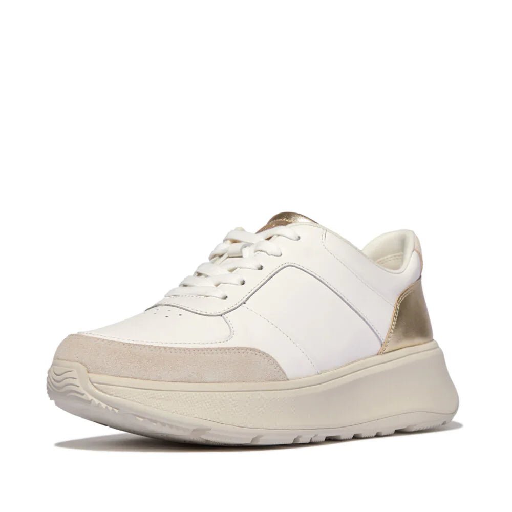 FitFlop F - MODE Leather/Suede/Metallic Flatform Trainers White Platino - Shopping4Africa