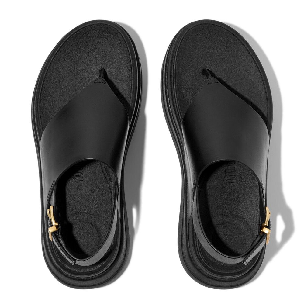 FitFlop F - Mode Stack Leather Back - Strap Toe - Post Sandals Black - Shopping4Africa