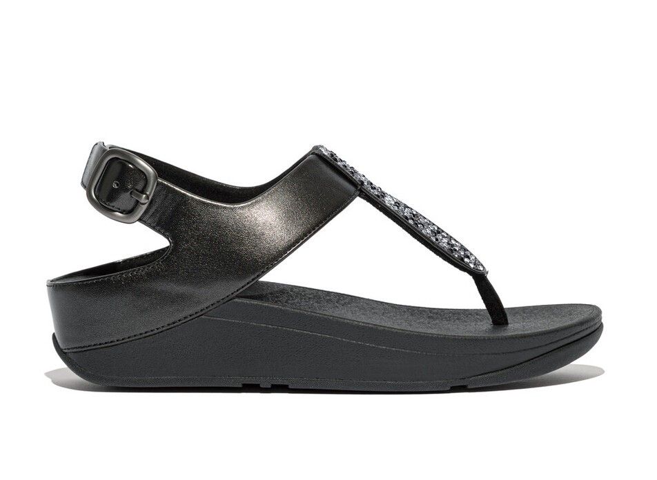 FitFlop Fino Crystal Mix T - Strap Sandals All Black - Shopping4Africa