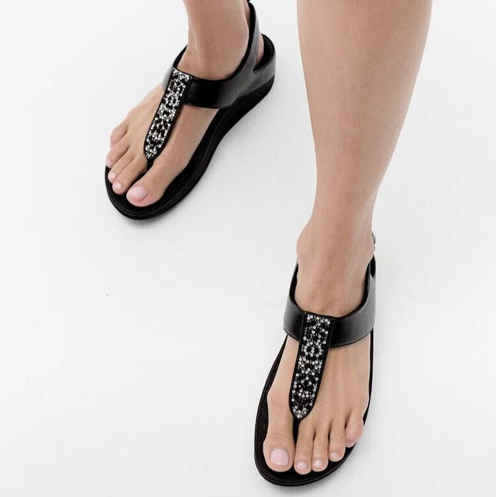 FitFlop Fino Crystal Mix T - Strap Sandals All Black - Shopping4Africa
