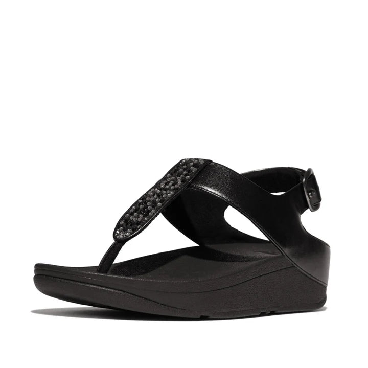 FitFlop Fino Crystal Mix T - Strap Sandals All Black - Shopping4Africa