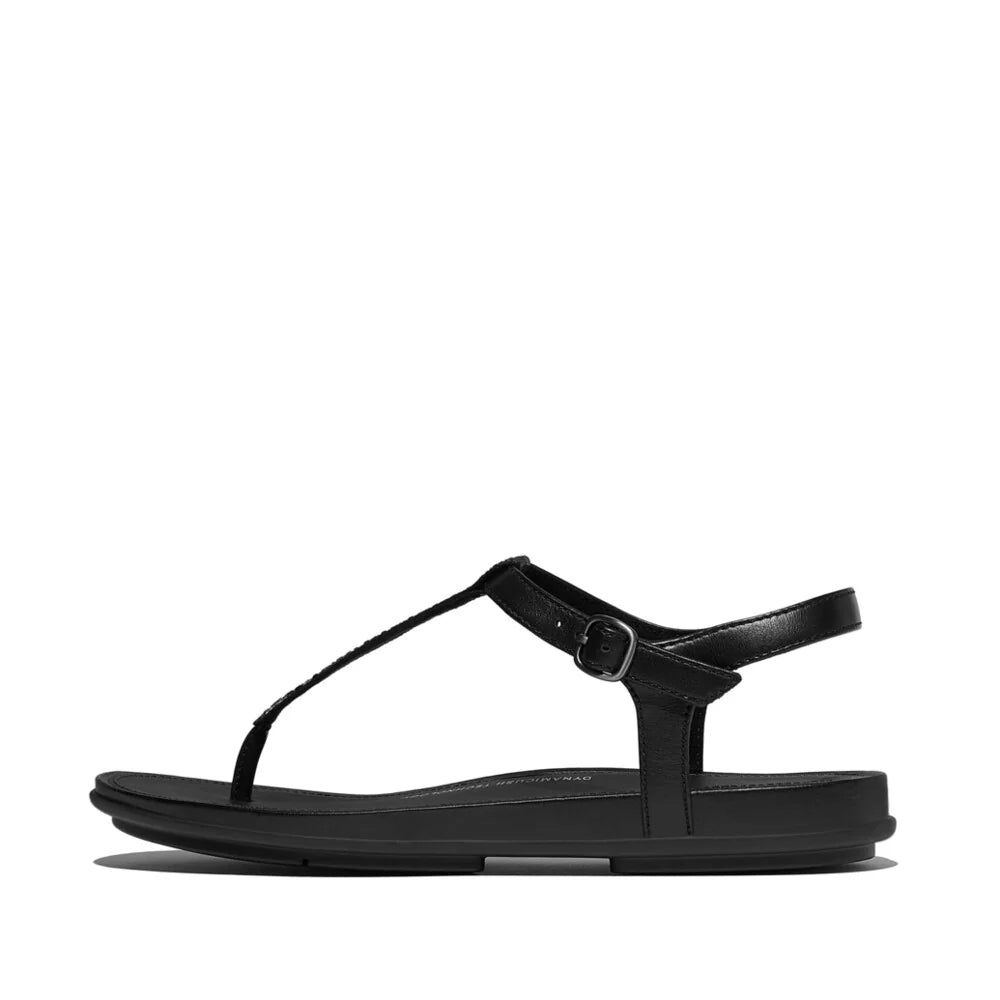 FitFlop Gracie Crystal - Mix Leather T - Bar Sandals Black - Shopping4Africa