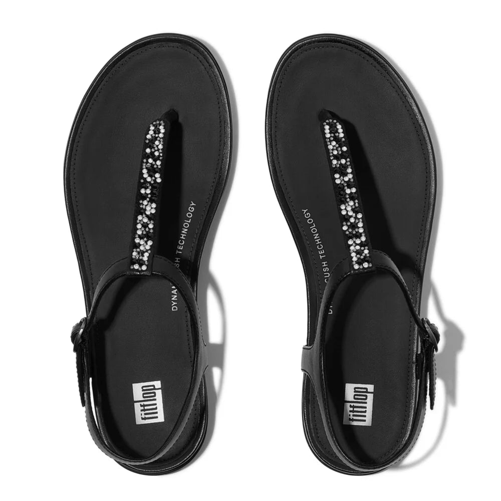 FitFlop Gracie Crystal - Mix Leather T - Bar Sandals Black - Shopping4Africa