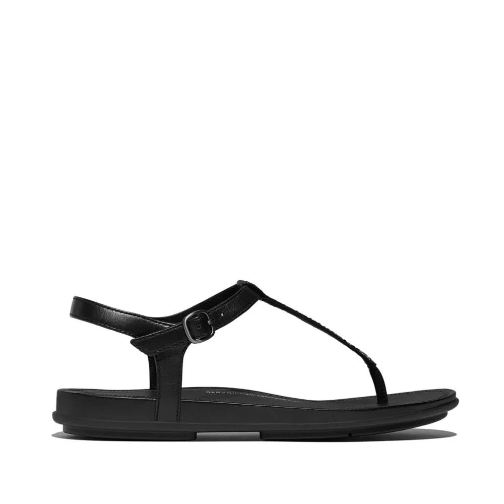 FitFlop Gracie Crystal - Mix Leather T - Bar Sandals Black - Shopping4Africa