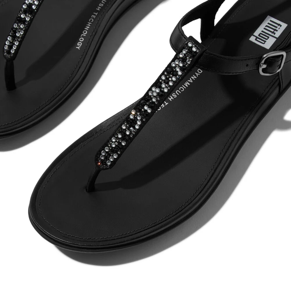 FitFlop Gracie Crystal - Mix Leather T - Bar Sandals Black - Shopping4Africa