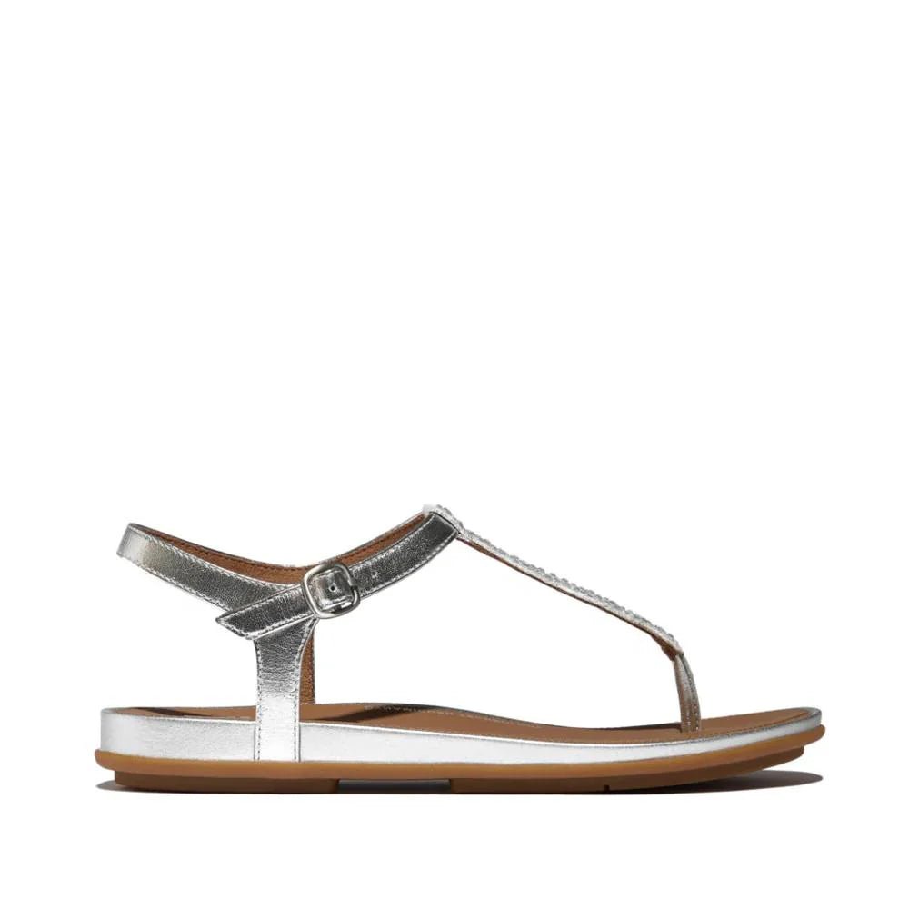 FitFlop Gracie Crystal - Mix Leather T - Bar Sandals Silver - Shopping4Africa