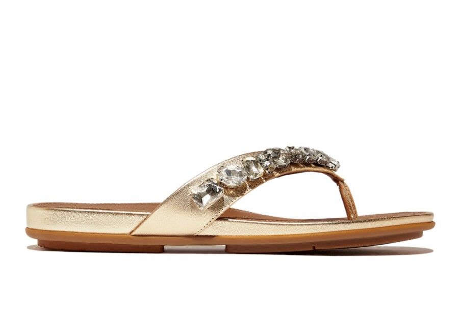 FitFlop Gracie Jewel - Deluxe Metallic - Leather Flip - Flops Platino - Shopping4Africa