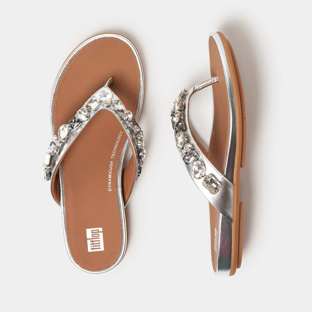FitFlop Gracie Jewel - Deluxe Metallic - Leather Flip - Flops Silver - Shopping4Africa