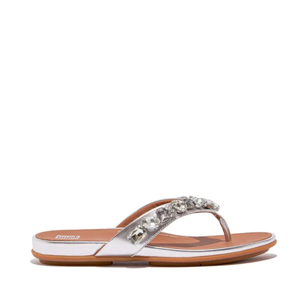 FitFlop Gracie Jewel - Deluxe Metallic - Leather Flip - Flops Silver - Shopping4Africa