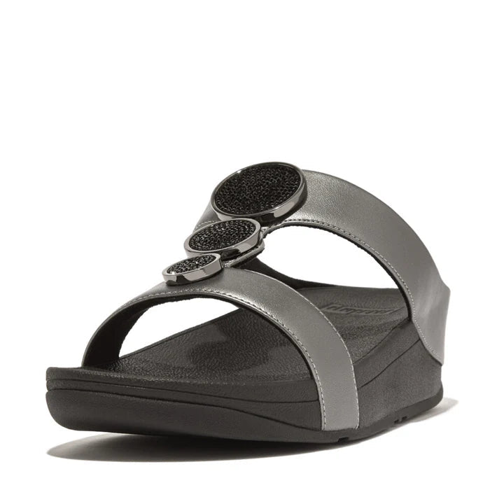 FitFlop Halo Bead - Circle Metallic H - Bar Slides Pewter Black - Shopping4Africa