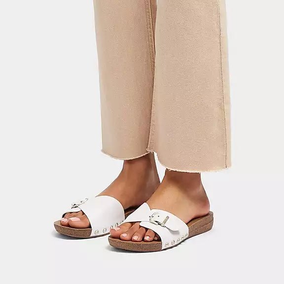 FitFlop - IQushion Adjustable Buckle Leather Slide Urban White - Shopping4Africa
