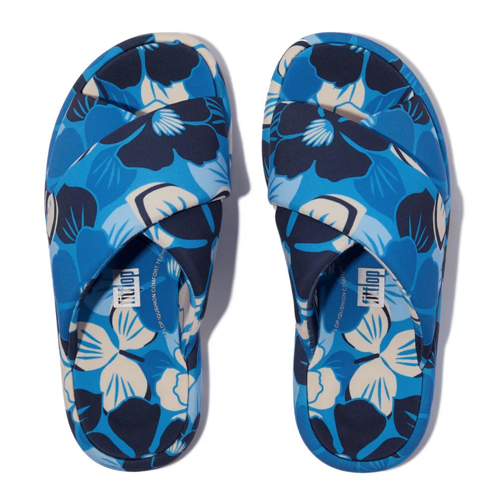 FitFlop - iQushion D - Luxe Padded Flowerz Cross Slides Blue Mix - Shopping4Africa