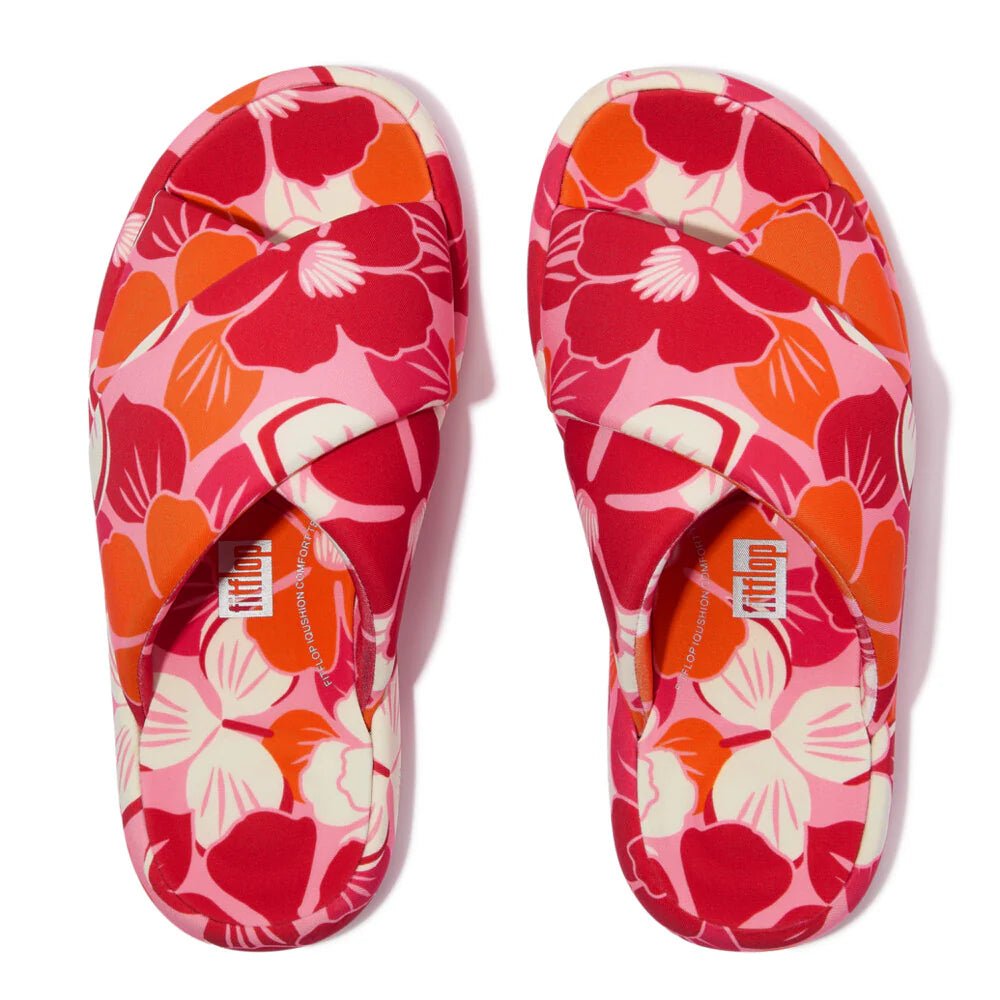 FitFlop - iQushion D - Luxe Padded Flowerz Cross Slides Redberry Mix - Shopping4Africa
