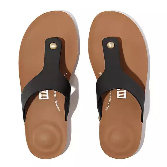 FitFlop - IQushion Leather Toe - Post Sandals Black - Shopping4Africa