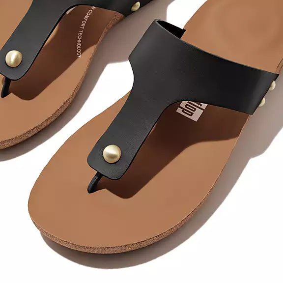 FitFlop - IQushion Leather Toe - Post Sandals Black - Shopping4Africa