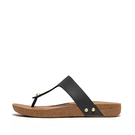 FitFlop - IQushion Leather Toe - Post Sandals Black - Shopping4Africa