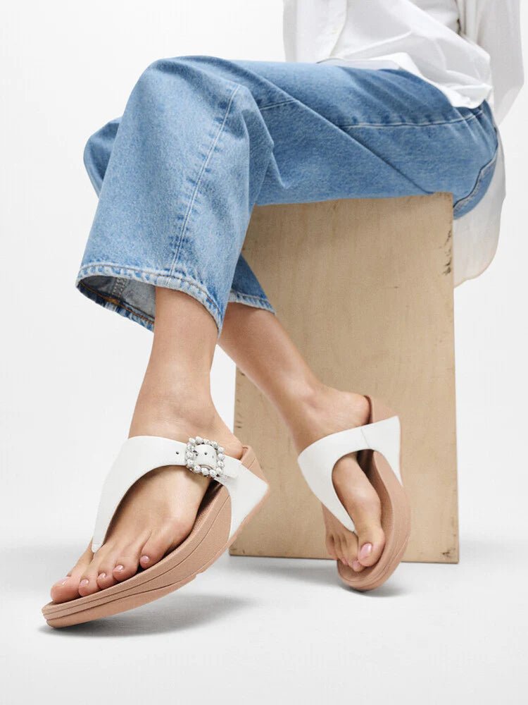 Fitflop - Lulu - Crystal - Buckle Leather Toe - Post Sandals Urban White - Shopping4Africa