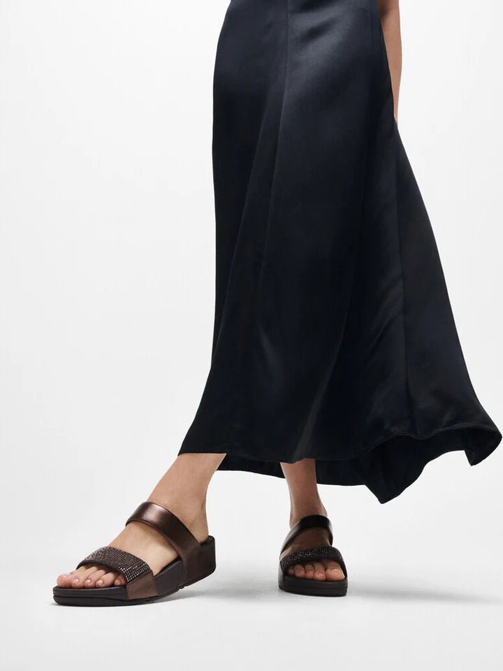 FitFlop Lulu Crystal Slide Sandals Metallic Chocolate Brown - Shopping4Africa