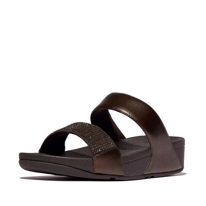 FitFlop Lulu Crystal Slide Sandals Metallic Chocolate Brown - Shopping4Africa