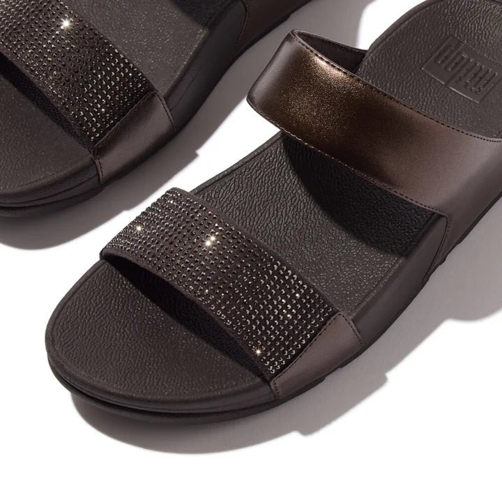 FitFlop Lulu Crystal Slide Sandals Metallic Chocolate Brown - Shopping4Africa