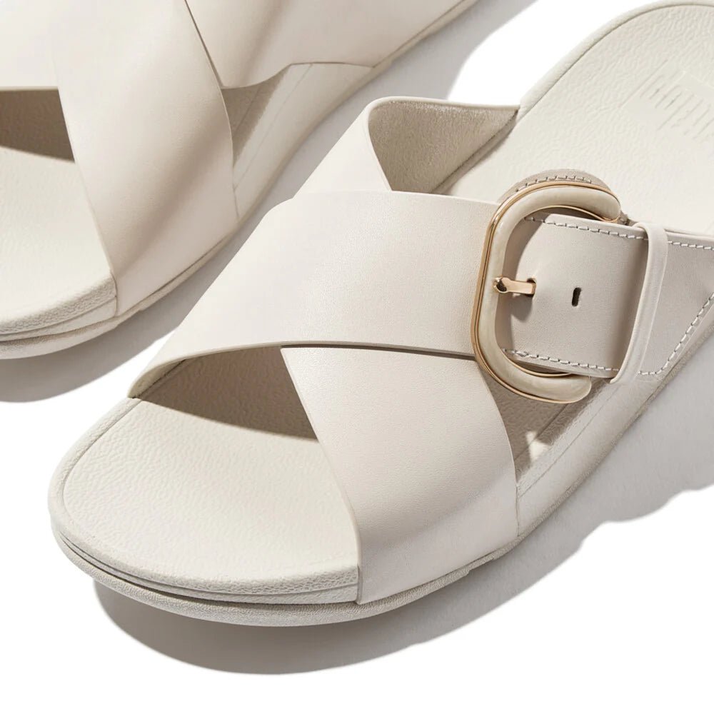 FitFlop LULU Resin - Buckle Leather Cross Slides Paris Beige - Shopping4Africa