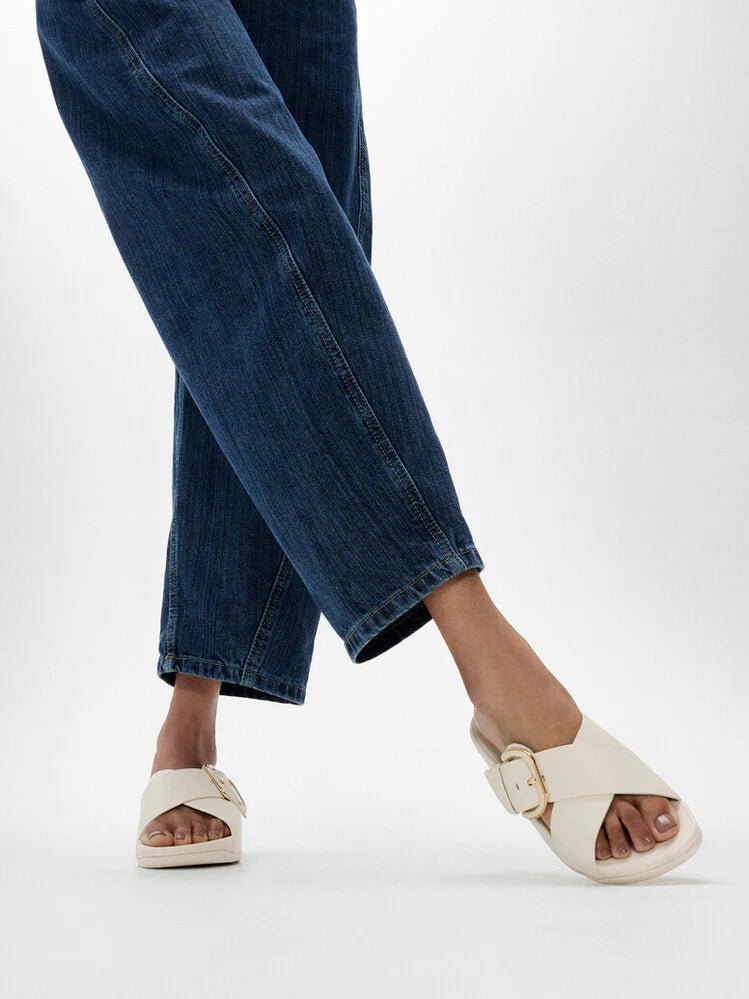FitFlop LULU Resin - Buckle Leather Cross Slides Paris Beige - Shopping4Africa
