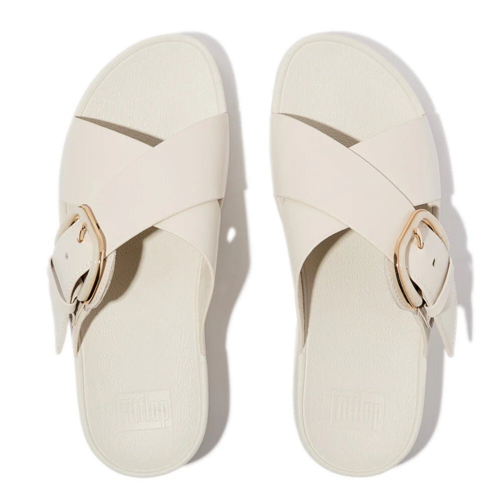 FitFlop LULU Resin - Buckle Leather Cross Slides Paris Beige - Shopping4Africa