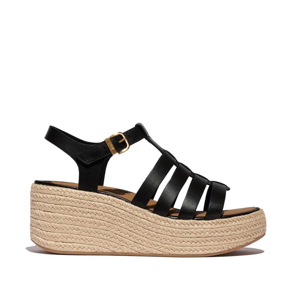 FitFlop Platforms Espadrille Leather Fisherman Wedge Sandals Black - Shopping4Africa