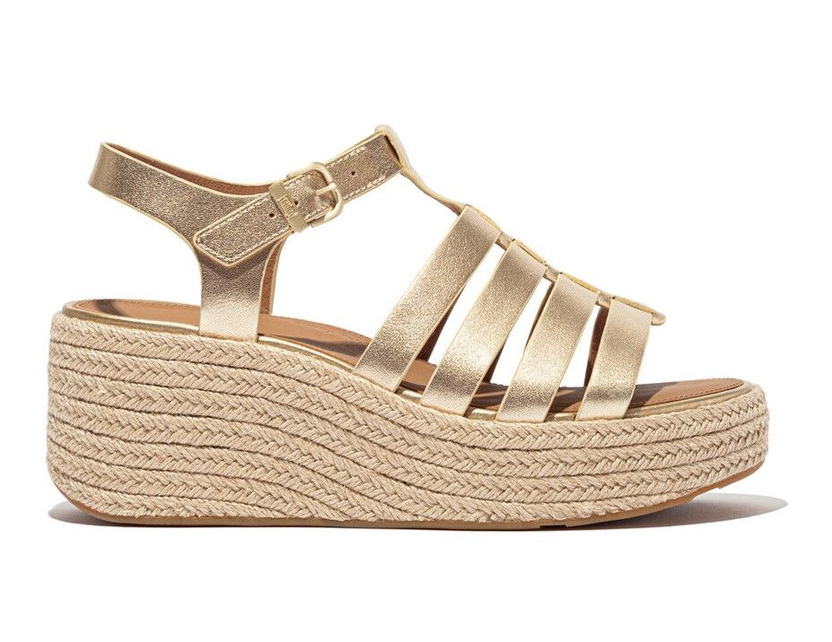 FitFlop Platforms Espadrille Leather Fisherman Wedge Sandals Platino - Shopping4Africa