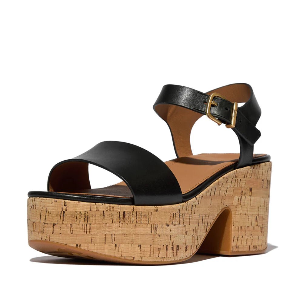 FitFlop Platforms LeatherCork Heeled Ankle - Strap Sandals Black - Shopping4Africa