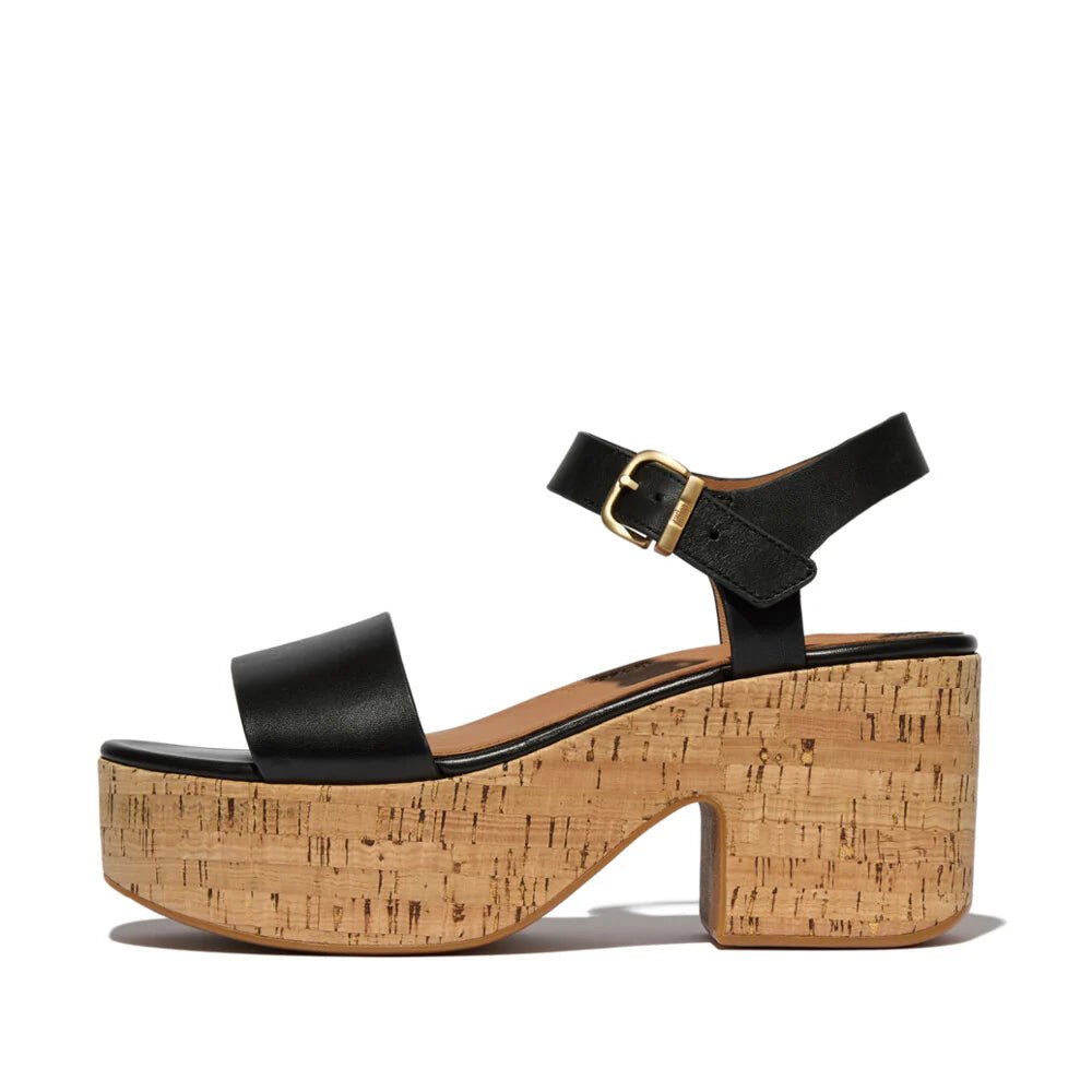 FitFlop Platforms LeatherCork Heeled Ankle - Strap Sandals Black - Shopping4Africa